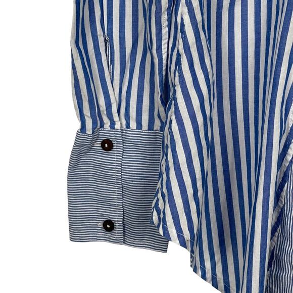 Free People x Brenda Knight Striped Button Front Top Blue White Size Small - Picture 7 of 9